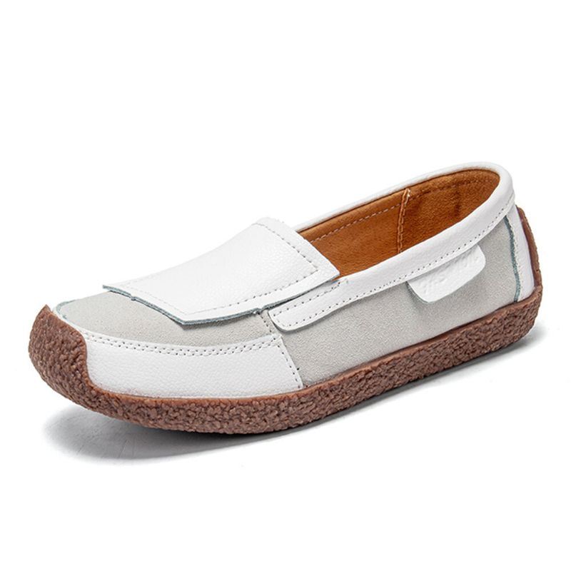 Dames Comfy Leather Splicing Soft Slip On Flat Loafers