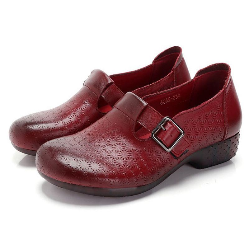 Dames Comfy Soft Ademend Hollow Wearable Buckle Casual Leather Loafers