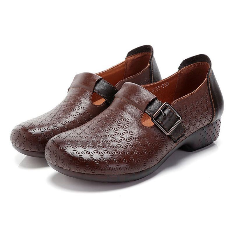 Dames Comfy Soft Ademend Hollow Wearable Buckle Casual Leather Loafers