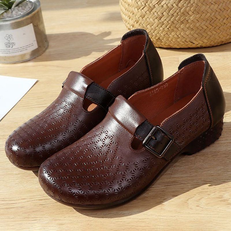 Dames Comfy Soft Ademend Hollow Wearable Buckle Casual Leather Loafers