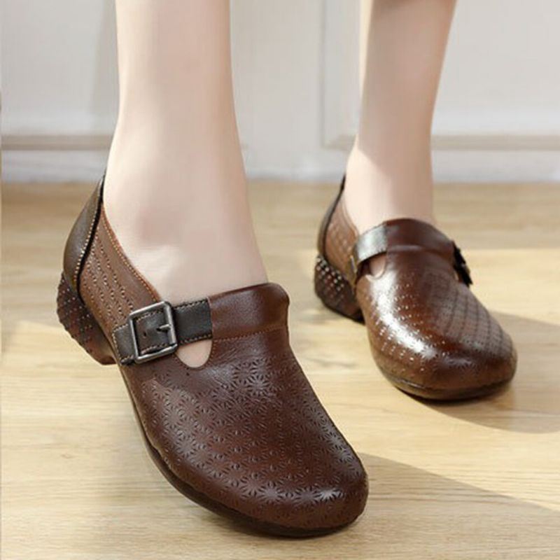 Dames Comfy Soft Ademend Hollow Wearable Buckle Casual Leather Loafers