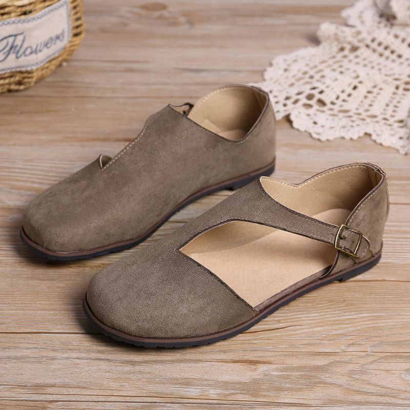 Dames Comfy Suède Gesp Pure Kleur Flats