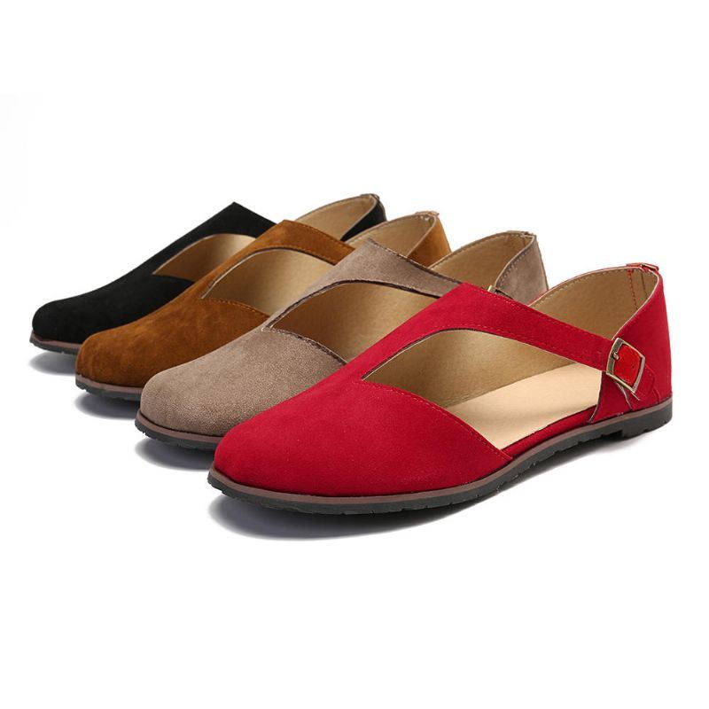 Dames Comfy Suède Gesp Pure Kleur Flats