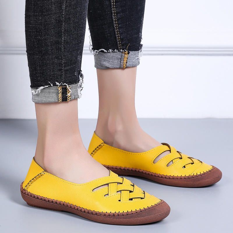 Dames Echt Leer Ademend Plus Size Hollow Spring Casual Flats Loafers