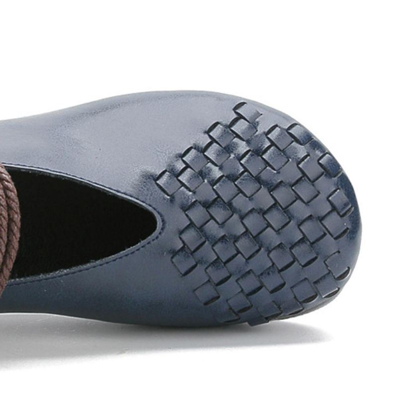 Dames Echt Leer Gebreide Casual Flats Met Klittenband