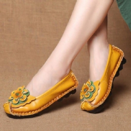 Dames Echt Leer Handgemaakte Zachte Zool Casual Slip Op Flats Loafers