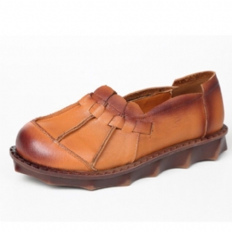 Dames Echt Leer Retro Zachte Comfy Flats Instappers