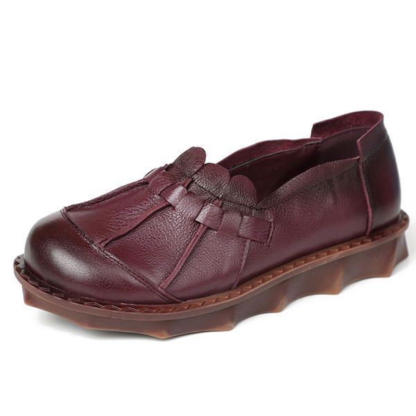 Dames Echt Leer Retro Zachte Comfy Flats Instappers