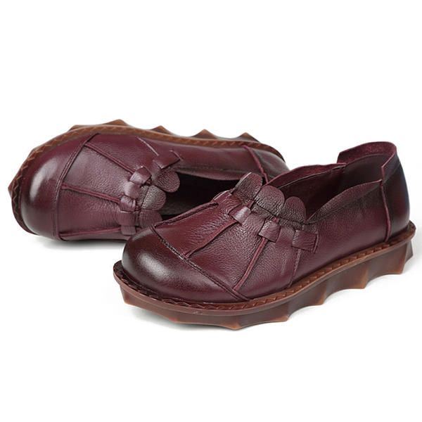 Dames Echt Leer Retro Zachte Comfy Flats Instappers