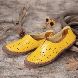 Dames Echt Leer Slip Op Elastische Band Ademend Hollow Out Lente Causale Flats Loafers