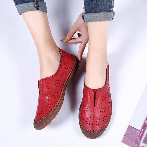 Dames Echt Leer Slip Op Elastische Band Ademend Hollow Out Lente Causale Flats Loafers