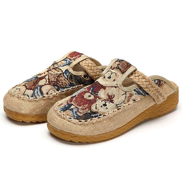 Dames Flats Cartoon Vlas Outdoor Borduurpantoffel