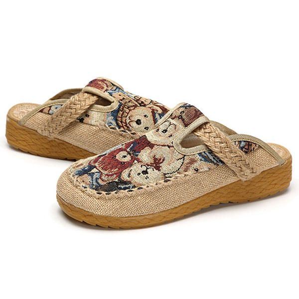 Dames Flats Cartoon Vlas Outdoor Borduurpantoffel