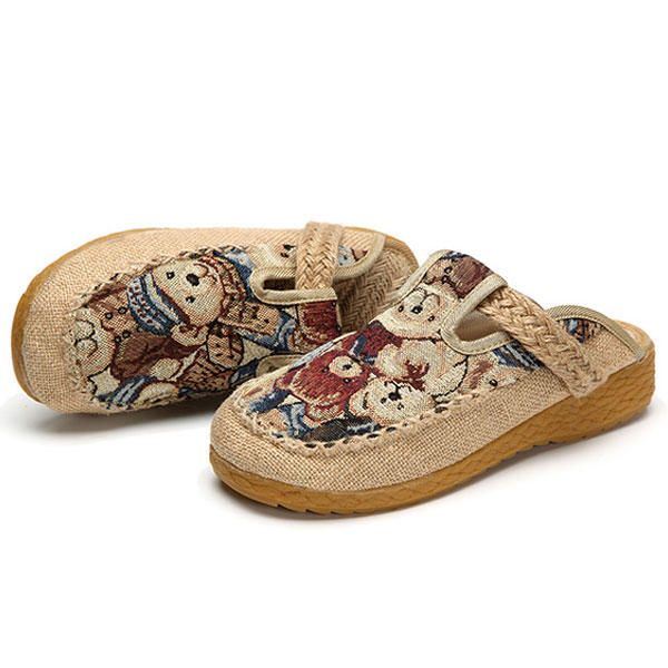 Dames Flats Cartoon Vlas Outdoor Borduurpantoffel