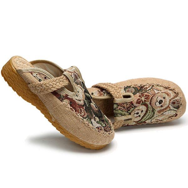 Dames Flats Cartoon Vlas Outdoor Borduurpantoffel