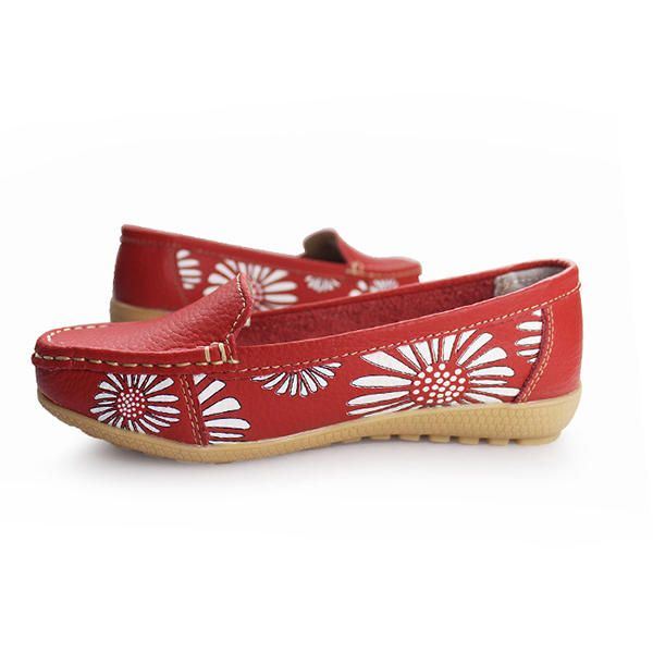 Dames Flats Schoenen Comfortabele Slip-on Zachte Casual Bloem Bloemen Leren Loafers Flats Schoenen