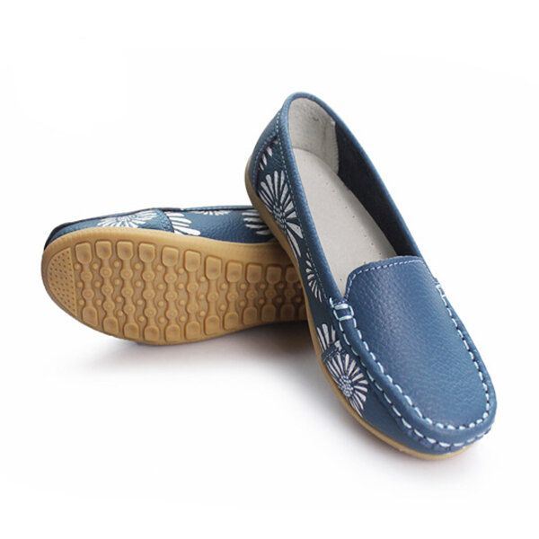 Dames Flats Schoenen Comfortabele Slip-on Zachte Casual Bloem Bloemen Leren Loafers Flats Schoenen