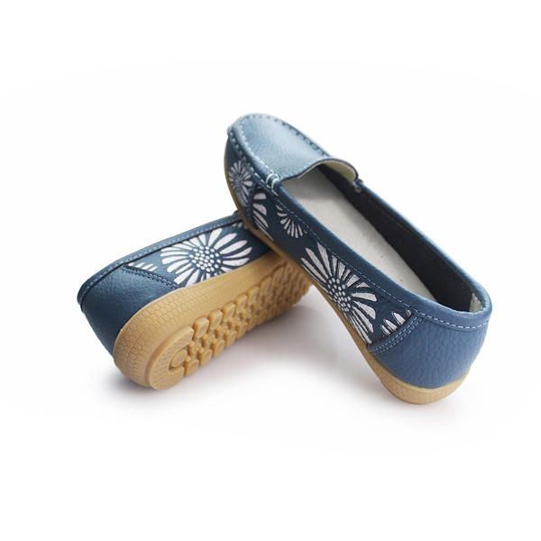 Dames Flats Schoenen Comfortabele Slip-on Zachte Casual Bloem Bloemen Leren Loafers Flats Schoenen