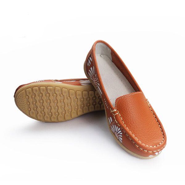 Dames Flats Schoenen Comfortabele Slip-on Zachte Casual Bloem Bloemen Leren Loafers Flats Schoenen