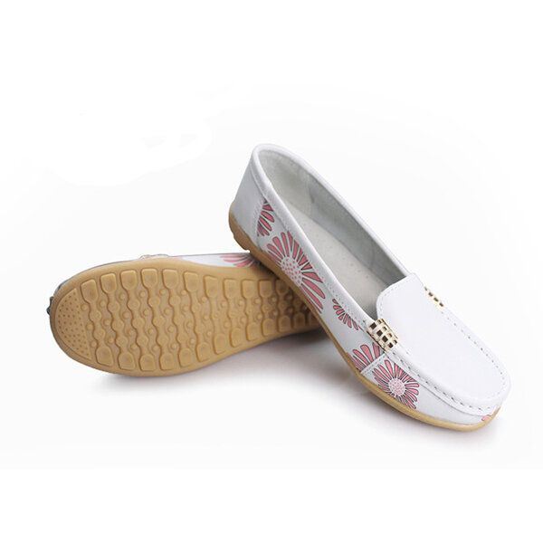 Dames Flats Schoenen Comfortabele Slip-on Zachte Casual Bloem Bloemen Leren Loafers Flats Schoenen