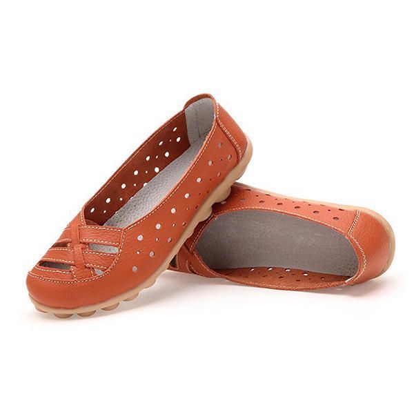 Dames Flats Schoenen Comfortabele Zachte Slip-on Uitgeholde Leren Casual Platte Loafers Schoenen