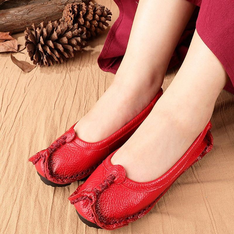 Dames Folkways Stricing Comfortabele Ademende Casual Leren Loafers