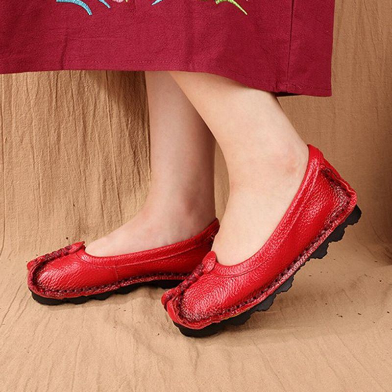 Dames Folkways Stricing Comfortabele Ademende Casual Leren Loafers