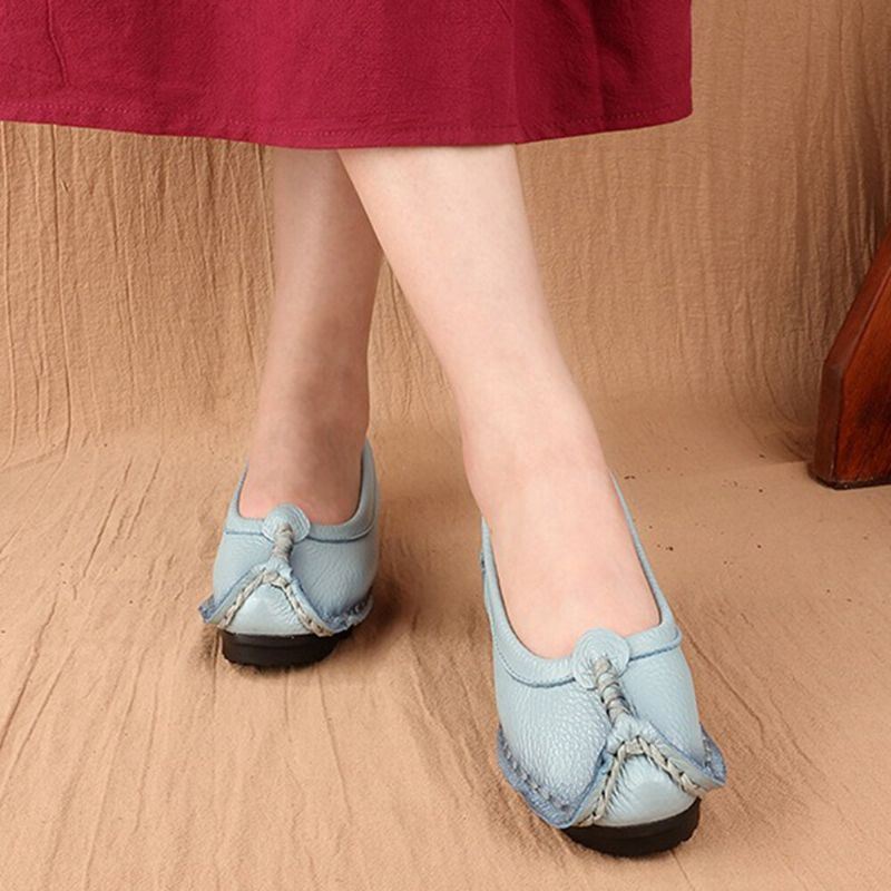 Dames Folkways Stricing Comfortabele Ademende Casual Leren Loafers