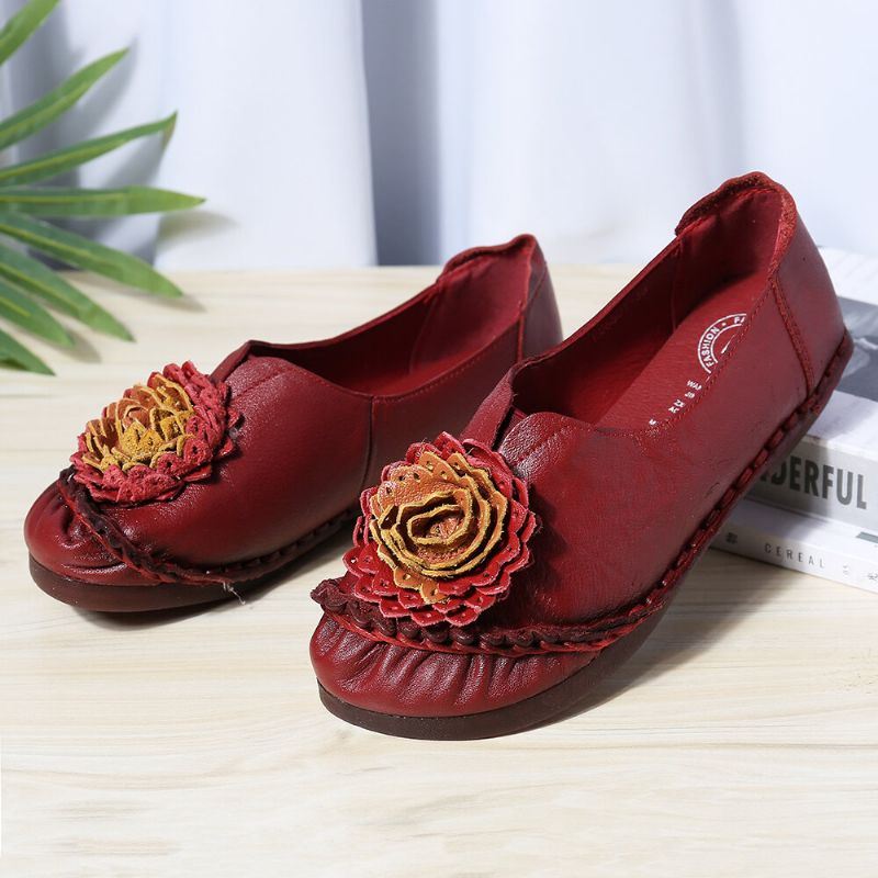 Dames Folkways Stricing Flowers Comfy Soft Sole Casual Platte Loafers