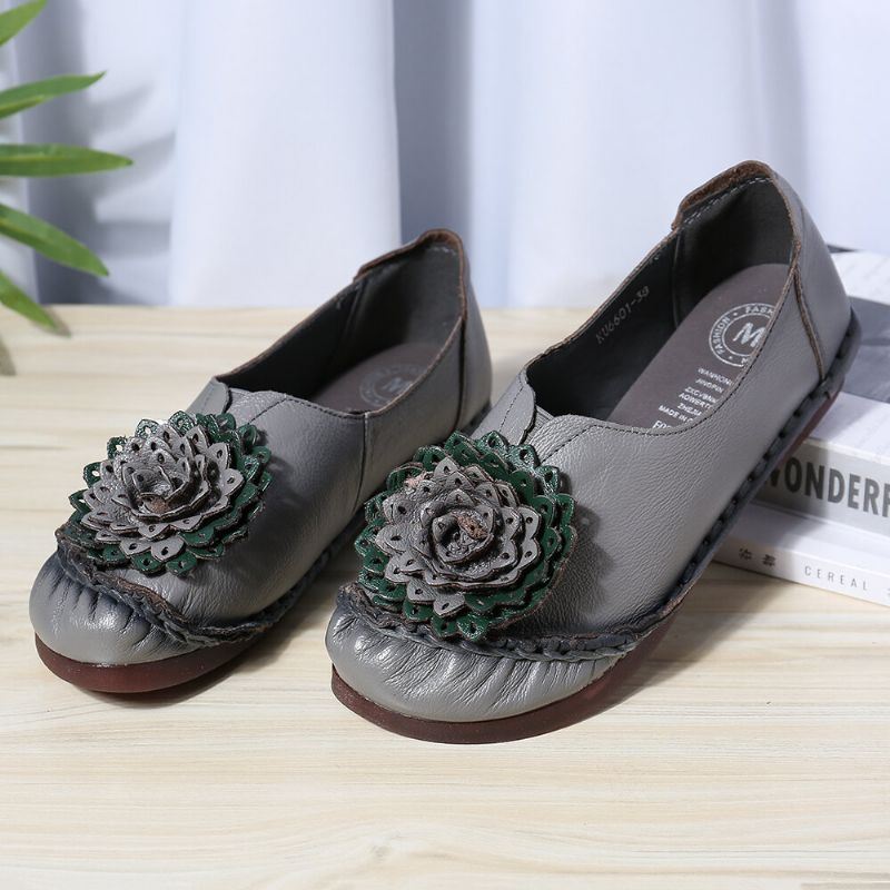 Dames Folkways Stricing Flowers Comfy Soft Sole Casual Platte Loafers