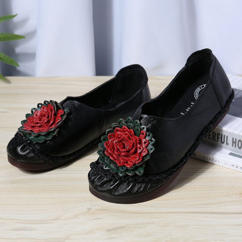 Dames Folkways Stricing Flowers Comfy Soft Sole Casual Platte Loafers