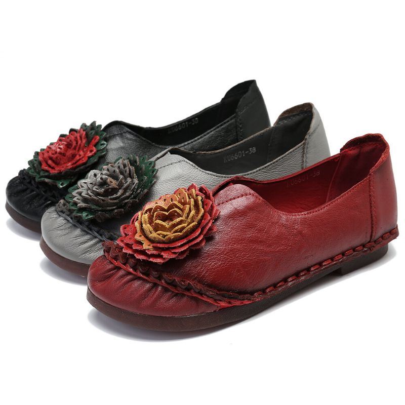 Dames Folkways Stricing Flowers Comfy Soft Sole Casual Platte Loafers