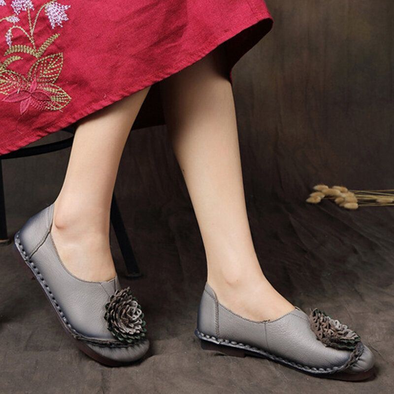 Dames Folkways Stricing Flowers Comfy Soft Sole Casual Platte Loafers