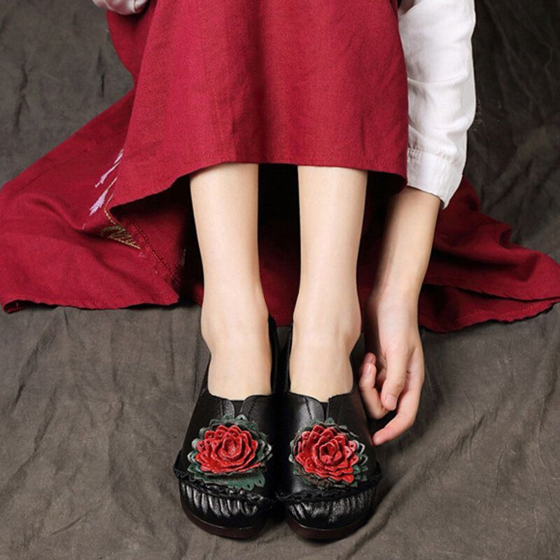 Dames Folkways Stricing Flowers Comfy Soft Sole Casual Platte Loafers