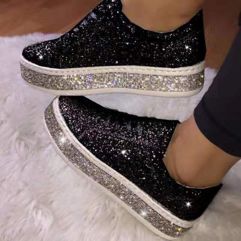 Dames Glitter Lovertjes Mode Lace Up Party Casual Platform Schoenen Flats