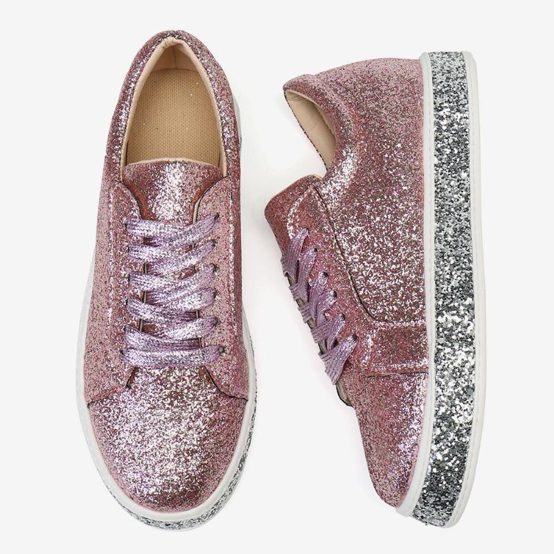 Dames Glitter Lovertjes Mode Lace Up Party Casual Platform Schoenen Flats