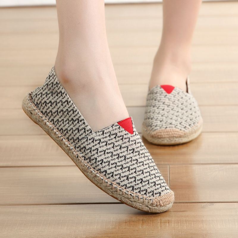 Dames Grote Maat Effen Kleur Slip-on Espadrilles Visser Platte Schoenen