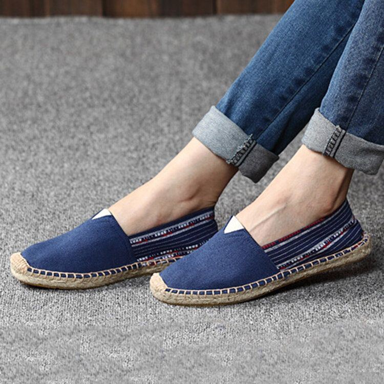 Dames Grote Maat Etnische Stijl Linnen Slip-on Espadrille Vissersschoenen