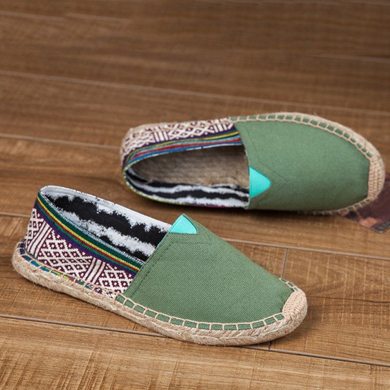 Dames Grote Maat Etnische Stijl Linnen Slip-on Espadrille Vissersschoenen