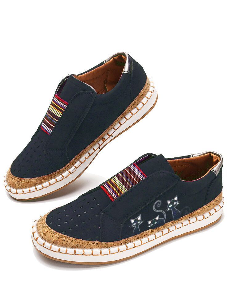 Dames Grote Maat Kat Afdrukken Hollow Out Elastische Band Casual Flats