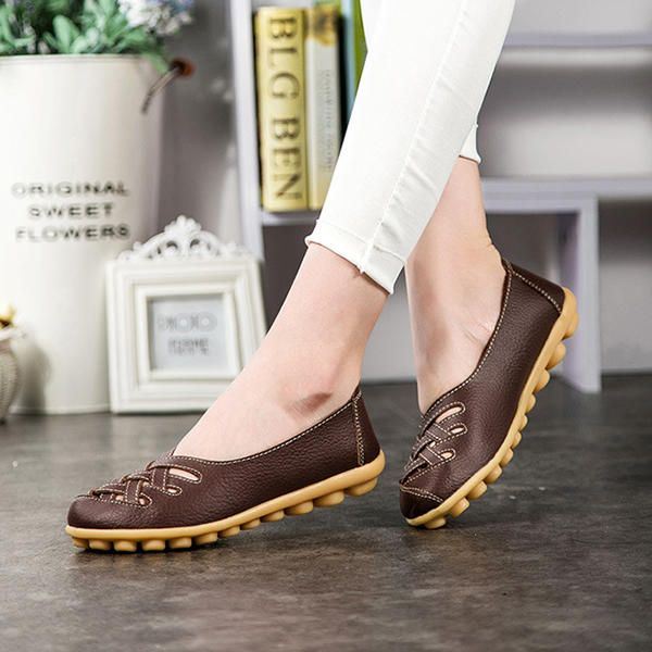 Dames Grote Maat Kleurrijke Slip On Hollow Out Ronde Neus Platte Loafer