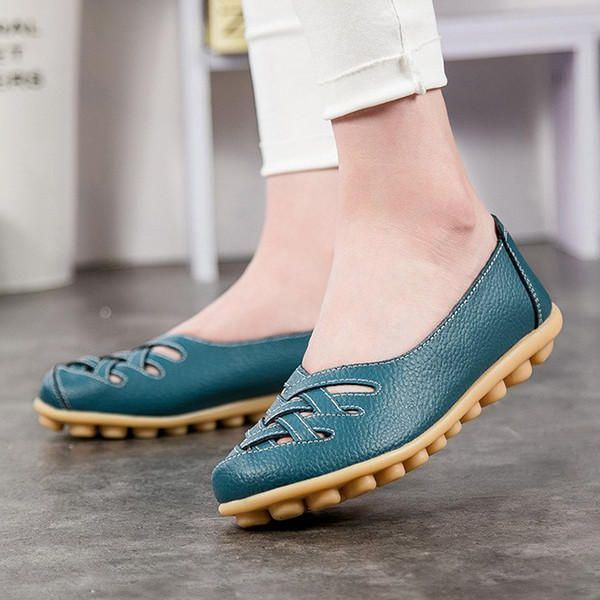 Dames Grote Maat Kleurrijke Slip On Hollow Out Ronde Neus Platte Loafer