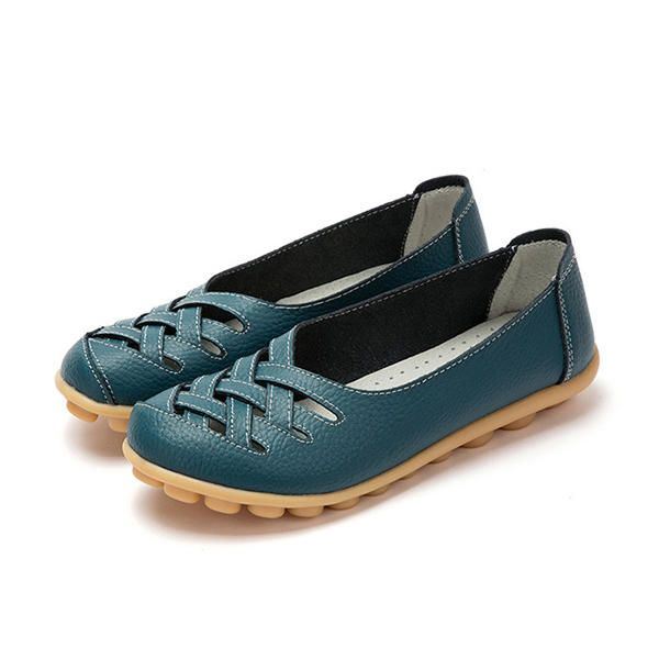 Dames Grote Maat Kleurrijke Slip On Hollow Out Ronde Neus Platte Loafer