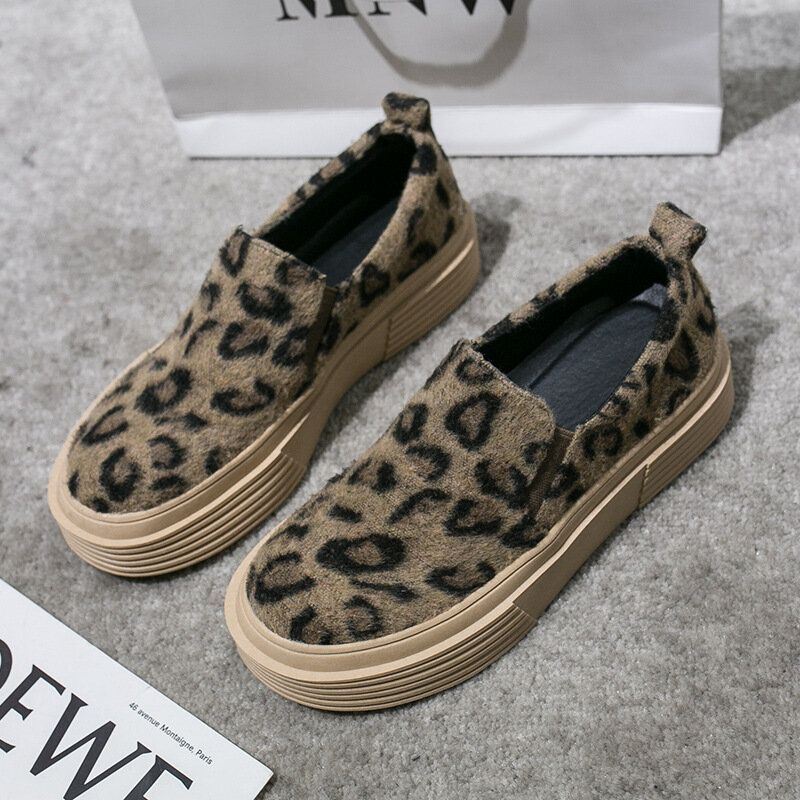 Dames Grote Maat Leopard Suede Antislip Comfy Casual Flats