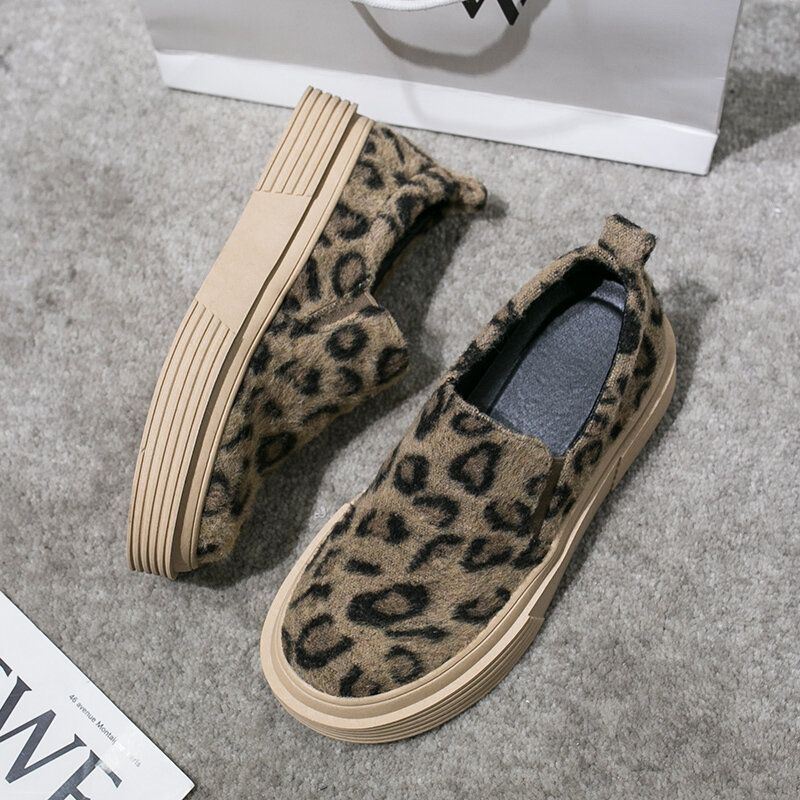 Dames Grote Maat Leopard Suede Antislip Comfy Casual Flats