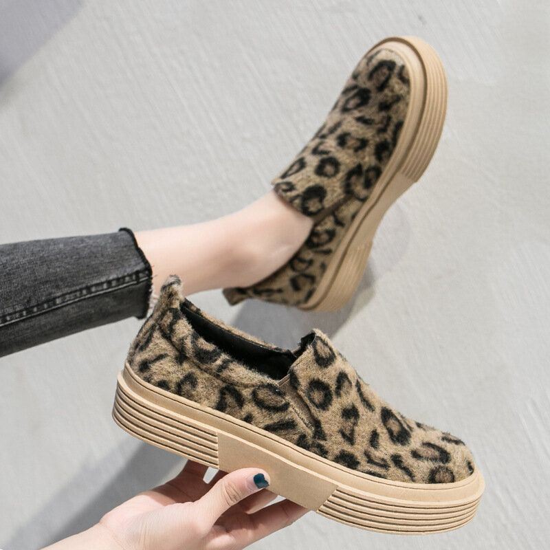 Dames Grote Maat Leopard Suede Antislip Comfy Casual Flats