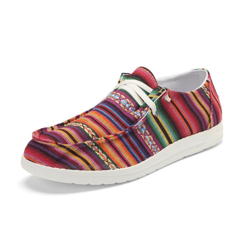 Dames Grote Maat Streep Afdrukken Luipaard Canvas Elastische Band Lace Up Casual Platte Schoenen