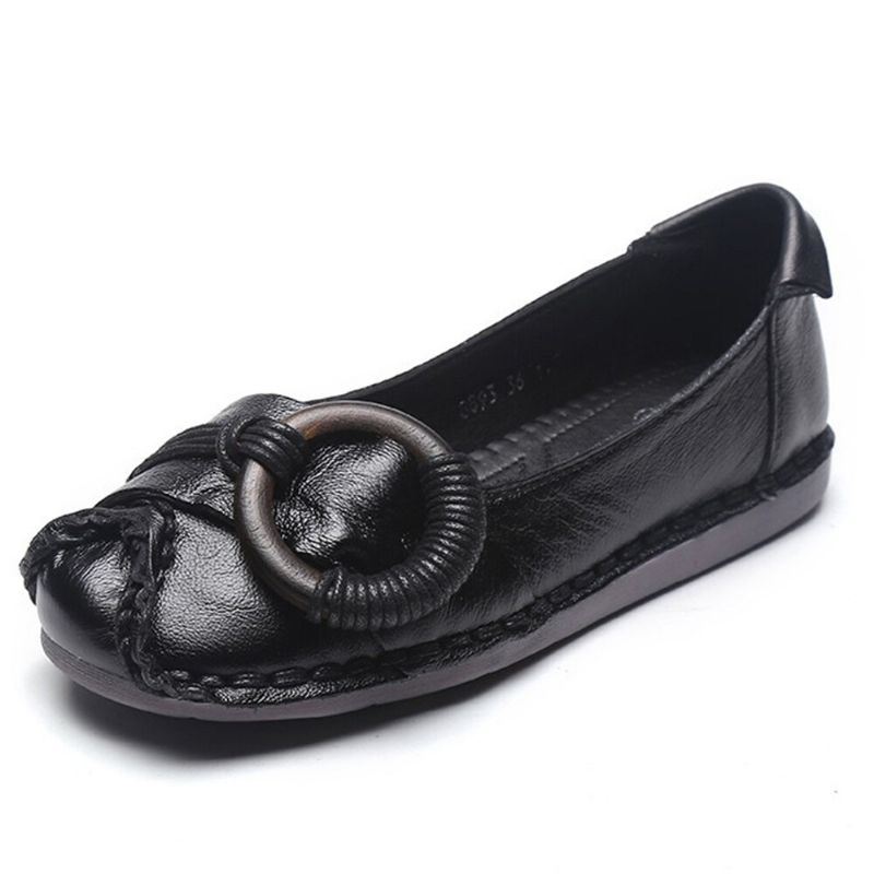 Dames Handgemaakt Stricing Decor Comfortabele Zachte Zool Casual Leren Loafers