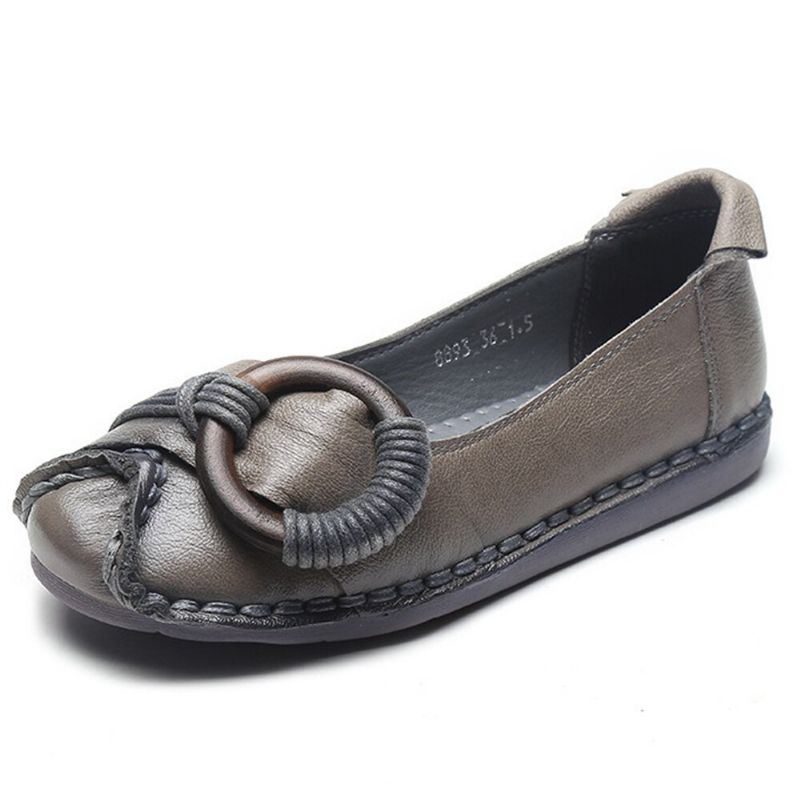 Dames Handgemaakt Stricing Decor Comfortabele Zachte Zool Casual Leren Loafers