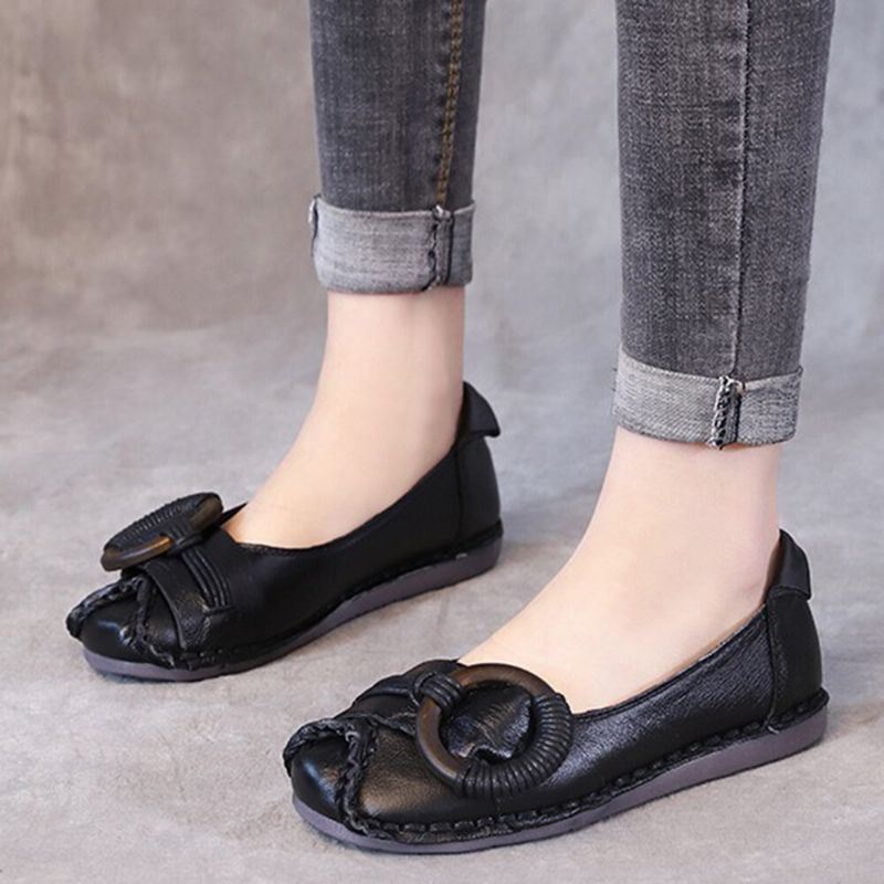 Dames Handgemaakt Stricing Decor Comfortabele Zachte Zool Casual Leren Loafers